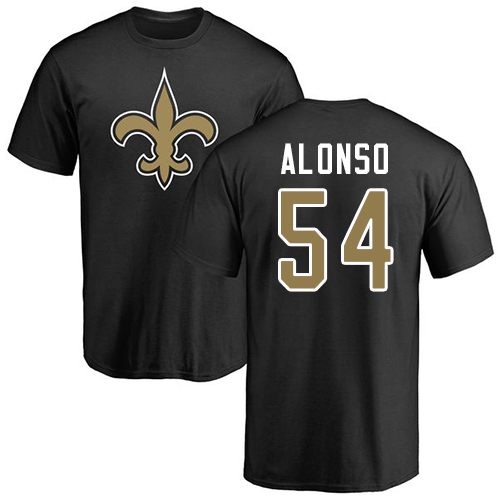 Men New Orleans Saints Black Kiko Alonso Name and Number Logo NFL Football #54 T Shirt